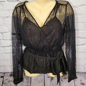 Express Black Lace Wrap Blouse
